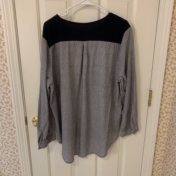 Long Sleeve Navy & Pinstripe Blouse - Picture 2 of 2